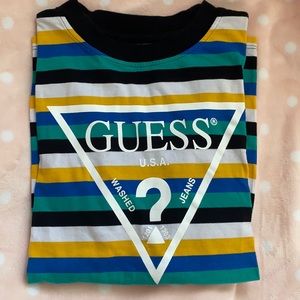 guess small men’s green striped shirt